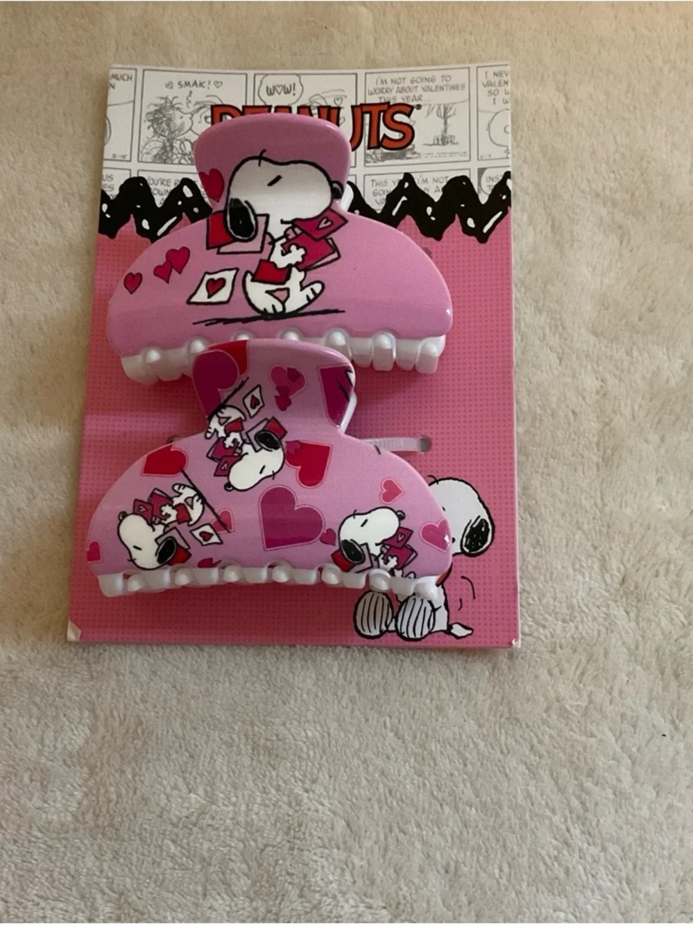 Peanuts Snoopy Pink Card Hair Clips